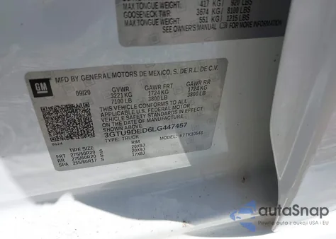 2020 GMC Sierra 1500 4Wd Short Box Slt из США, поврежденный, VIN 3GTU9DED6LG447457